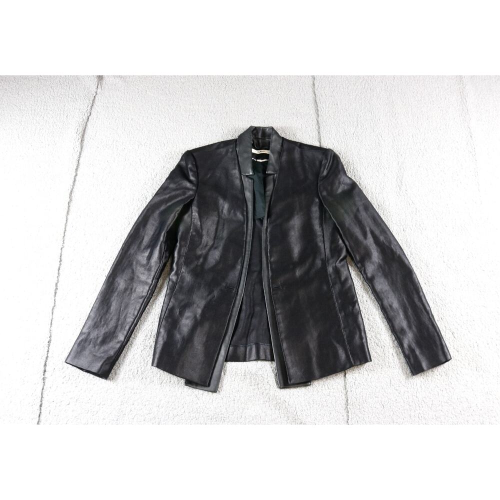 J Brand Leather Womens 6 Black Cotton Leather Contract Tuxedo Button Option